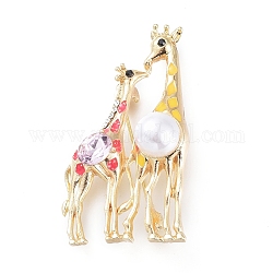 Spille in lega placcate oro, con strass, perla di vetro e smalto, giraffa, colorato, 49.5x27.5x16.5mm, ago: 0.8mm