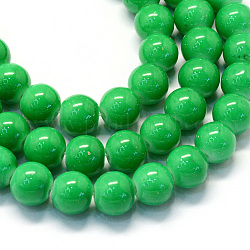 Back lackiertem Glas runde Perle Stränge, mittleres Seegrün, 8.5~9 mm, Bohrung: 1.5 mm, ca. 105 Stk. / Strang, 31.8 Zoll