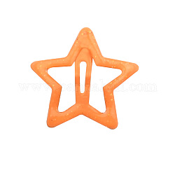 Accessoires pour cheveux fer enclenchent pinces à cheveux, avec émail et poudre scintillante, étoiles du nord, orange, 30x30mm