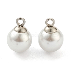 Breloques en 304 acier inoxydable, avec perles d'imitation en plastique blanc, couleur inoxydable, 11x8mm, Trou: 1.5mm