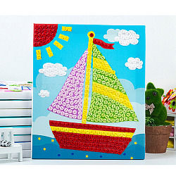Art créatif de bouton de résine de modèle de bateau de bricolage, avec papier de peinture sur toile et cadre en bois, jouets collants de peinture d'artisanat éducatif pour les enfants, colorées, 30x25x1.3 cm