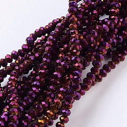 Electroplate Glass Beads Strands, Full Purple Plated, Faceted, Rondelle, Purple, 2.5x2mm, Hole: 1mm, about 190~195pcs/strand, 17.5 inch