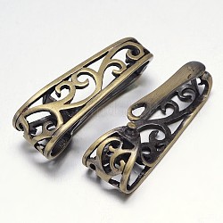 Hollow Rack Plating Brass Twister Clasps, Nickel Free, Brushed Antique Bronze, 35x12x12mm, Hole: 7x5mm and 23x8mm