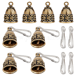 Olycraft 8pcs pendentifs en laiton de style tibétain, charme de cloche rétro, avec fermoir porte-clés en fer 8 pièces, bronze antique et platine, Bell: 27.5x19.5 mm, Trou: 3.3mm