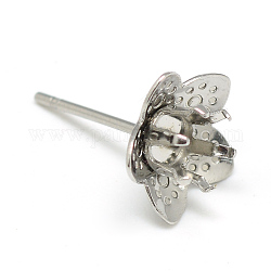 304 Stainless Steel Stud Earring Settings, Flower, Stainless Steel Color, Tray: 4mm, 10x10.5mm, pin: 0.8mm