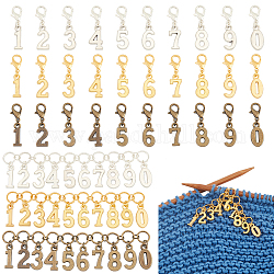 BENECREAT 33Pcs 3 Colors Number Stitch Marker Charms, Number 0-9 Charm Knitting Row Counter Alloy Chain with Lobster Clasp Stitch Markers for Knitting Weaving Sewing Accessories