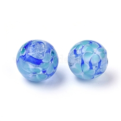 Manuell Murano Glas Perlen, Innen Blume, Runde, Deep-Sky-blau, 11~12x12~12.5 mm, Bohrung: 1.5~2 mm
