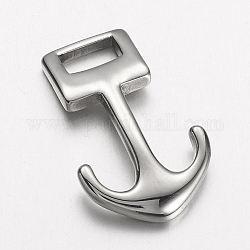 304 Stainless Steel Anchor Hook Clasps, For Leather Cord Bracelets Making, Anchor, Stainless Steel Color, 31.5x19.5x4.5mm, Hole: 4.5x8.5mm