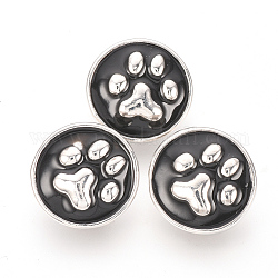 合金エナメルスナップボタン  アクセサリーのボタン  犬の足のプリントとフラットラウンド  プラチナ  ブラック  12.5x6mm  ノブ：4.5mm