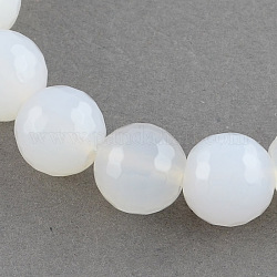 Couleurs naturelles multicolores perles d'agate brins, ronde à facettes, blanc, 8mm, Trou: 1mm, Environ 47~48 pcs/chapelet, 14.1~14.6 pouce