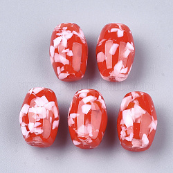 Harz perlen, Nachahmung Edelstein-Chips-Stil, Oval, rot, 17.5~18x12.5~13 mm, Bohrung: 2 mm