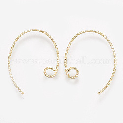 Brass Earring Hooks, Ear Wire, with Horizontal Loop, Real 18K Gold Plated, 23x16.5x1mm, Hole: 2mm