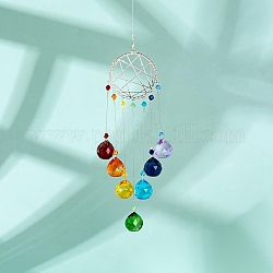 Crystals Chandelier Suncatchers Prisms Chakra Hanging Pendant, with Iron Cable Chains & Links, Glass Beads and Rhinestone, Constellation, Platinum, 445mm