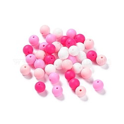 Круглые пищевые экологически чистые силиконовые фокусные шарики, жевательные бусины для чайников, DIY уход за ожерельем, ярко-розовый, 12 мм, отверстие : 2.5 мм, 4 цветов, 10 шт / цвет, 40 шт / пакет