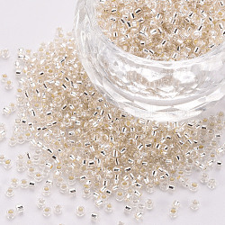 Perline cilindriche di vetro, perline semi, argento rivestito, foro rotondo, bianco floreale, 1.5~2x1~2mm, Foro: 0.8 mm, circa 80000pcs/scatola, circa 1 libbra / borsa