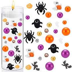BENECREAT DIY Halloween Vase Fillers for Centerpiece Floating Pearls Candles, Including ABS Plastic Imitation Pearl Beads, Spider Alloy Pendents, Ghost Resin & Polymer Clay Cabochons, Mixed Color