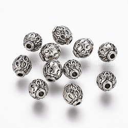 Perles en alliage de style tibétain, sans plomb & sans nickel & sans cadmium , ronde, argent antique, 6mm, Trou: 1.5mm