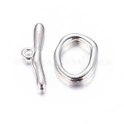 Alloy Toggle Clasps, Cadmium Free & Nickel Free & Lead Free, Silver Color Plated, Size: Oval: about 16mm wide, 21mm long, 3mm thick, Bar: about 9mm wide, 29mm long, hole: 2mm