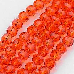 Transparent Glass Bead Strands, Imitate Austrian Crystal, Faceted(32 Facets), Round, Orange Red, 4mm, Hole: 1mm, about 96~100pcs/strand, 14~14.5 inch