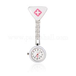 Alloy Red Cross Nurse Table Pocket Watches, with Alloy Enamel Triangle Table, Metal Chains and Iron Clips, White, 86mm, Watch Head: 29x8mm, Watch Face: 21mm, Triangle: 27x30x18mm.