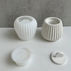 Taza de vela redonda a rayas diy con moldes de silicona con tapa, para resina, yeso, fabricación artesanal de cemento, blanco, 10.6x10 cm