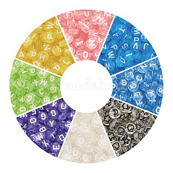 Fashewelry 1200шт 8 цвета прозрачные акриловые бусины, плоский круглый со смешанной буквой, разноцветные, 7x4 мм, отверстие : 1.5 мм, 150 шт / цвет