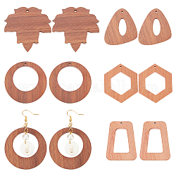Chgcraft 10 piezas 5 estilos colgantes de madera con tema de otoño, para pendientes accesorios de joyería, sin teñir, anillo y triángulo y hexágono y trapezoide y hoja de arce, saddle brown, 37~48x37~48x4mm, agujero: 1.6 mm, 2 piezas / style