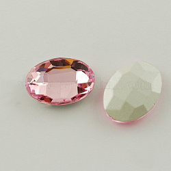 Glass Pointed Back Rhinestone, Back Plated, Faceted, Oval, Flamingo, 13x18x5mm