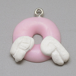 Handmade Fimo Anhänger, Donut, rosa, 22~25x23~30x6~7 mm, Bohrung: 2 mm