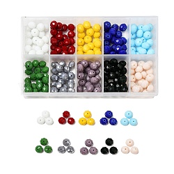 250 pz 10 fili di perle di vetro di colore solido opaco, sfaccettato, rondelle, colore misto, 10x8mm, Foro: 1 mm, 25 pz / colore