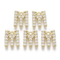 Brass Micro Pave Cubic Zirconia Charms, Nickel Free, Letter, Clear, Real 18K Gold Plated, Letter.M, 11.5x10x2.5mm, Hole: 1.2mm