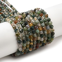 Chapelets de perles en agate mousse naturelle, facette, ronde, vert olive, 4.5mm, Trou: 0.8mm, Environ 93~102 pcs/chapelet, 14.37~14.76'' (36.5~37.5 cm)