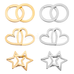 Unicraftale 6 ensembles 3 styles 2 couleurs 201 anneaux de liaison en acier inoxydable liens de bijoux de coeur de verrouillage anneaux de liaison étoile de verrouillage connecteurs de lien anneaux pour la fabrication de bijoux