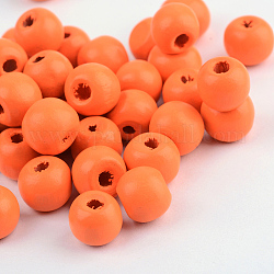 Perline di legno naturale, tinto, tondo, arancio rosso, 14x13mm, Foro: 4 mm, circa 1200pcs/1000g