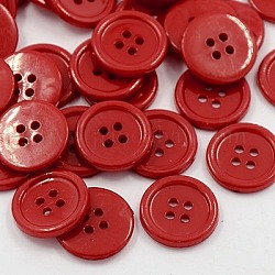 Botones de costura de acrílico, botones de plástico de la camisa de diseño de vestuario, 4 agujero, teñido, plano y redondo, de color rojo oscuro, 17x2mm, agujero: 1 mm