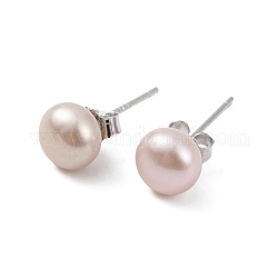 Orecchini a bottone con perle rotonde di perle naturali, con veri reperti in argento sterling placcati platino 925, cardo, 16x6~7mm