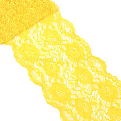 Pizzo elastico elasticizzato, nastro di pizzo motivo floreale, per il cucito, decorazione di abiti e confezioni regalo, giallo, 150mm
