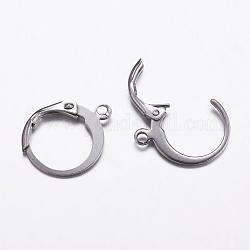 304 Stainless Steel Hoop Earrings, Leverback Hoop Earrings, with Loop, Stainless Steel Color, 14.5x12x2mm, Hole: 1mm, pin: 0.9mm