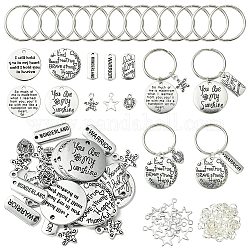 DIY Inspirational Words Keychain Making Kit, Including Alloy Pendants, Iron Split Key Rings & Jump Rings, Rectangle & Heart & Star, Platinum, 110Pcs/bag