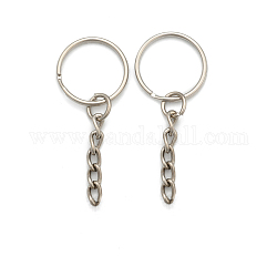 Porte-clés fendus en fer, avec des chaînes, accessoires de fermoir porte-clés, platine, 25x2.9mm, diamètre intérieur: 22.1 mm