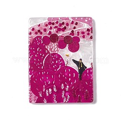Geprägte bedruckte Acrylanhänger, rechteckige Charms mit Landschaftsmuster, rosa, 41.5x31x2.7 mm, Bohrung: 1.6 mm