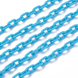 Cadenas de cable de plástico abs, oval, cielo azul profundo, 13.5~14x8x2mm, 14.9 pulgada ~ 15.35 pulgadas (38~39 cm) / hebra