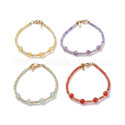 Natural & Synthetic Mixed Gemstone Beaded Bracelets Sets, with Cubic Zirconia Beads & Brass Beads, 7-5/8 inch(19.5cm), 4pcs/set