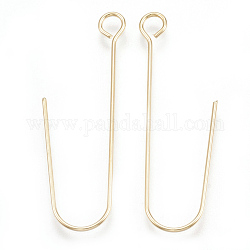 Brass Earring Hooks, with Horizontal Loop, Real 18K Gold Plated, 36x13x0.5mm, Hole: 2.5mm, 24 Gauge, Pin: 0.5mm