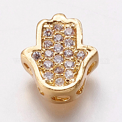 Perline in ottone zirconi, mano di hamsa / mano di fatima / mano di miriam, chiaro, oro, 9.5x8.5x4mm, Foro: 2 mm