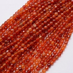 Natural Agate Beads Strands, Faceted, Dyed, Round, FireBrick, 4mm, Hole: 0.5mm, about 91~93pcs/strand, 15 inch