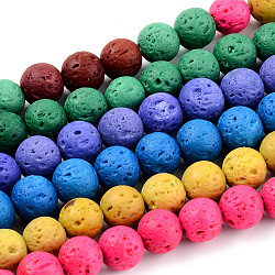 Synthetic Lava Rock Beads Strands, Dyed, Round, Mixed Color, 6mm, Hole: 1mm, about 61pcs/strand, 14.96 inch(38cm)