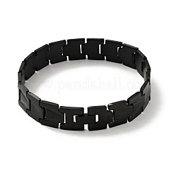 Placcatura sottovuoto 201 cinturino rettangolare in acciaio inossidabile, braccialetto di piastrelle per uomo donna, elettroforesi nera, 9-1/8 pollice (23.1 cm)