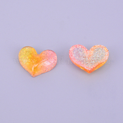 Cabochons in resina, con polvere di scintillio, accessori fai da te, cuore, arancione, 17x20x6mm