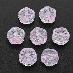 Two Tone Transparent Spray Painted Glass Beads, Plum Blossom Flower, Pink, 10x10.5x4mm, Hole: 1.2mm